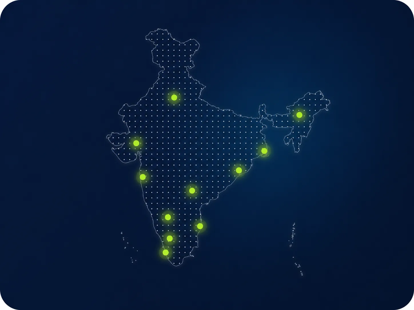 India network map showing NCL strategic locations with green city markers